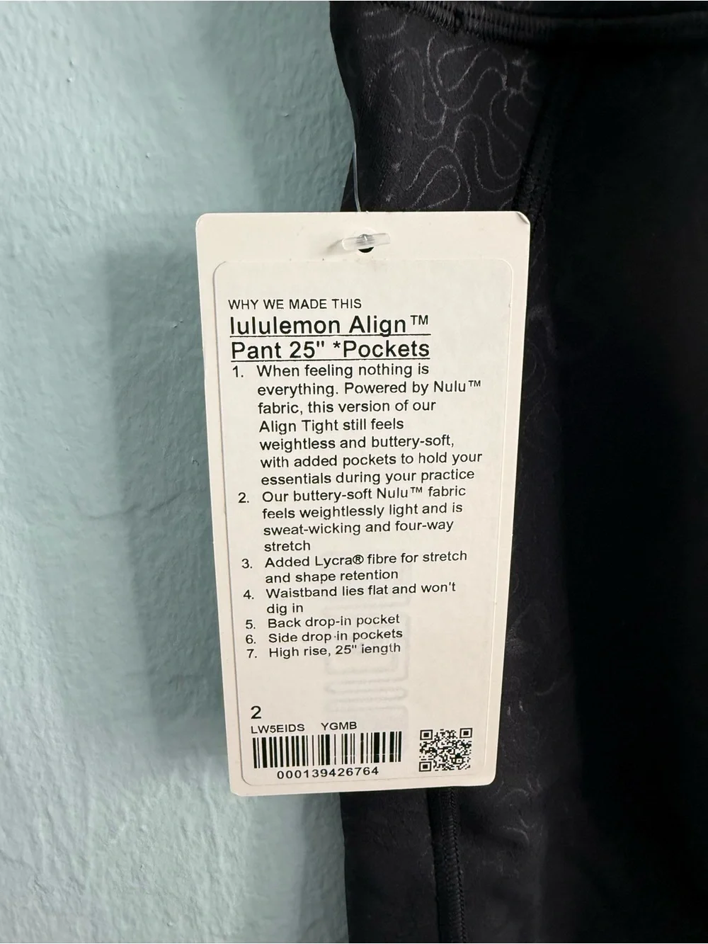 Lululemon Align Pant 25” Pockets/Color Yoga Embossed Black